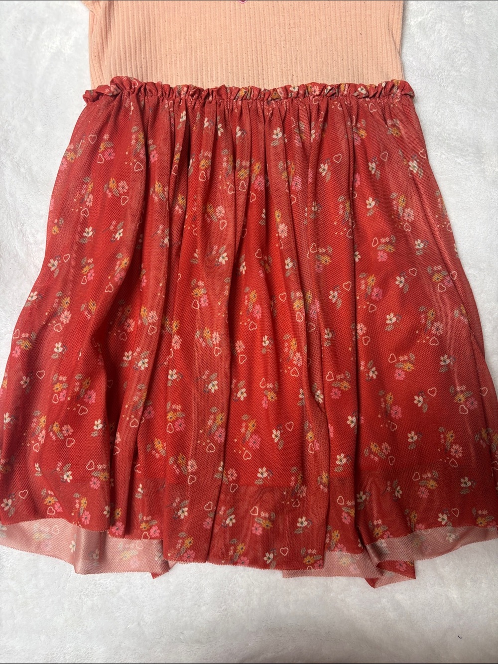 Girls Peach Top with Red Floral Skirt Casual Dress - Picture 4 of 5